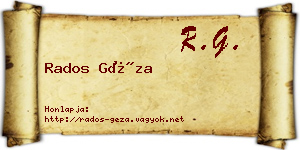 Rados Géza névjegykártya